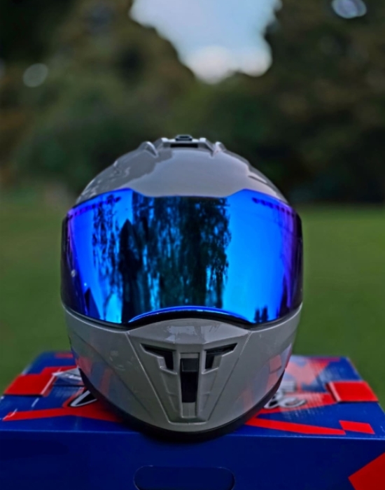 Casco EDGE Integral Extreme Solido Gris / Azul Metalizado Certificación DOT I ECE